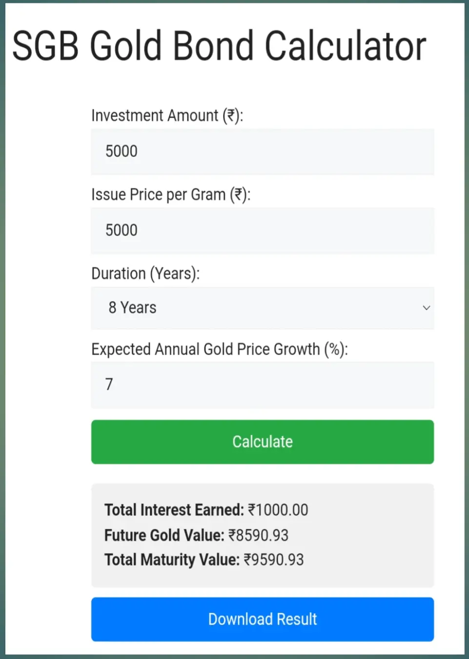 SGB Gold bond calculator WebP